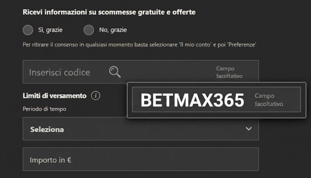 codice bonus bet365